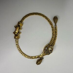 Vintage Goldette adjustable Bracelet with Pearl Accent and foldover clasp